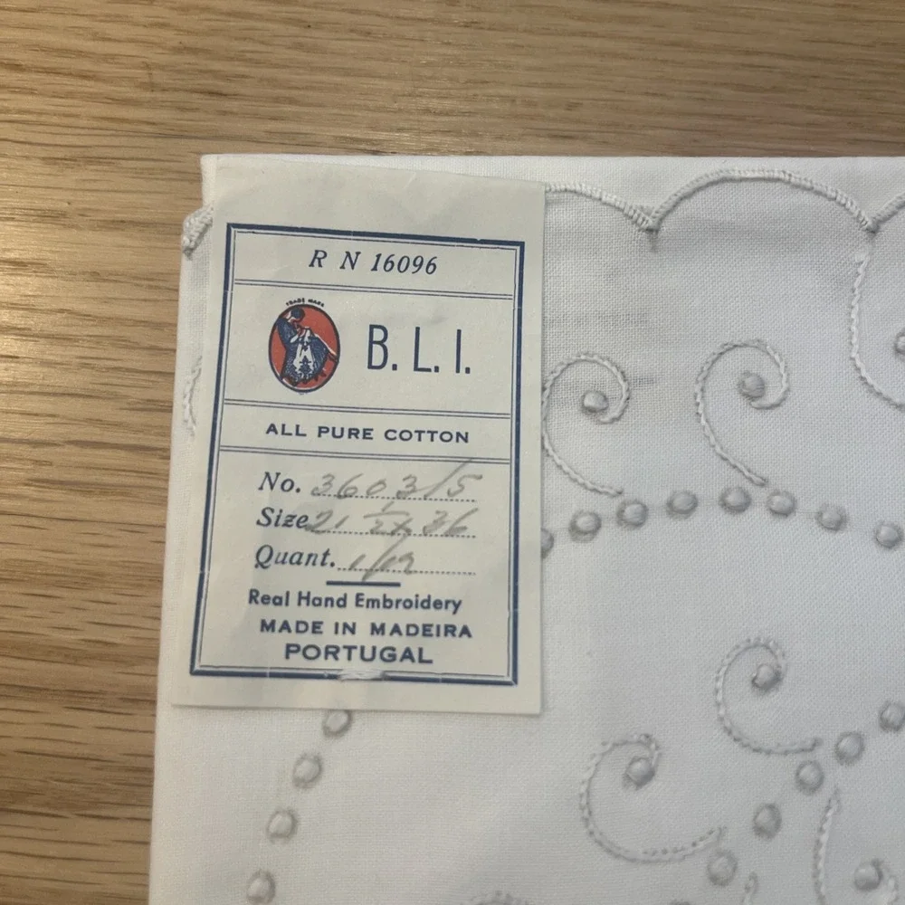 Vintage‎ Madeira Hand-Embroidered Pillowcases - B.L.I. New Old Stock - Set of 2